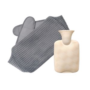 qiangzhipow 2 teiliges Set Wärmflasche mit Bezug, 1L Wärmflaschengürtel, Gummi Wärmflaschen zur Schmerzlinderung für Nacken, Schulter, Rücken, Grau