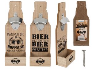 Metall Holz Flaschenöffner auf Holzbrett mit Fangbehälter Öffner Bier Party Fest