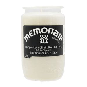 MEMORIAM-Kompositionsöllicht, Weiß, Nr. 333, AETERNA, 30% Ölgehalt, Brenndauer ca. 3 Tage, 95/58 mm, Karton mit 20 Stück