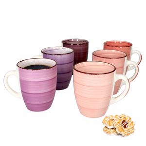 6er Set Lila Kaffeebecher Violett 350ml mit Henkel Trinkbecher Tasse Pott