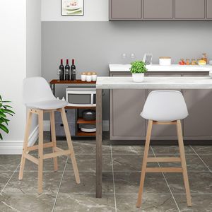 WOLTU 2 x  Barhocker Barstuhl aus Kunststoff Holz mit Lehne Design Stuhl Küchenstuhl Weiß