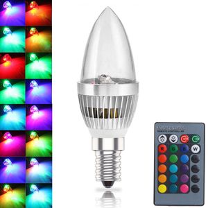 1 3W RGB LED žárovka ve tvaru svíčky E14, změna barvy s dálkovým ovládáním, 16 barev, pro domácnost, bar, párty, KTV, průhledná miska