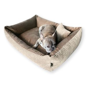 4L Textil MOLLY Kuscheliges Stripes Hundebett Bezug abnehmbar und waschbar Hundekorb mittelgroße Hunde Cord Hundekissen flauschig Hundekörbchen Cord Hundesofa (100x80 cm, Braun (Stripes)
