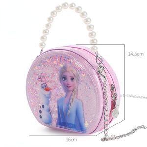 Cute Kinder Handtasche Anime Frozen Elsa Olaf Umhängetasche Mädchen Geldbörse Runde Tasche Rosa