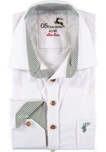 OS Trachten Herren Hemd Langarm Trachtenhemd mit Liegekragen Oqqaya, Größe:37/38, Farbe:weiß