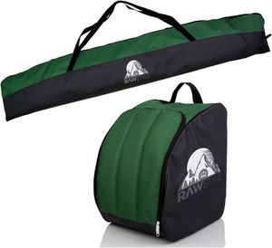Rawstyle Skitasche Ski-Schuh-Tasche Set SKI-Tasche 160cm oder 180cm wasserdicht Ski Bag Ski Cover Wintersport Kombi (160cm-schwarz-dunkelgrün)