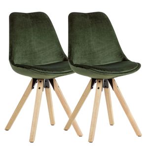 WOHNLING Měkká jídelní židle sada 2 sametově zelených židlí bez područek, látkové kuchyňské židle moderní s dřevěnými nohami, skořepinové čalouněné židle 110 kg