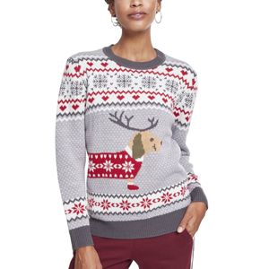 Dámský svetr Urban Classics Ladies Sausage Dog Christmas Sweater grey/white/red/darkgrey - XL