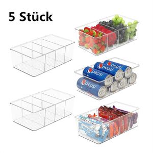 5 x Küchenschrank Organizer - Aufbewahrungsbox Küche für Snacks, Gewürze - Küchen Organizer Aufbewahrung mit 4 Fächern & Herausnehmbaren Trennwänden,