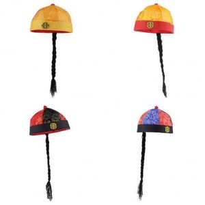 4 X Lustige Party Kostüm Mütze Mit Pferdeschwanz Seide Retro Chinesischen Orientalischen Hut