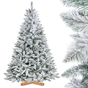 FAIRYTREES künstlicher Weihnachtsbaum FICHTE, Natur-Weiss mit SCHNEEFLOCKEN, Material PVC, inkl. Holzständer, 180cm, FT13-180
