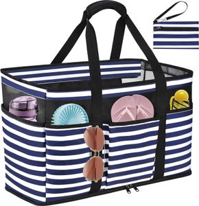 TEUEN Strandtasche XXL mit Reißverschluss, wasserdicht, Streifenmuster, 45L