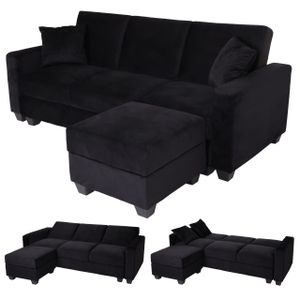 Sofa HWC-H47 mit Ottomane, Couch Sofa Gästebett, Schlaffunktion Stauraum 217x145cm  Samt schwarz