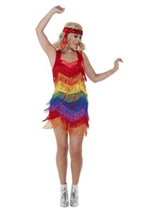 Damen Kostüm 20er Flapper Kleid Regenbogen Karneval Fasching Gr. M
