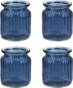 Windlicht Glas gerillt 8x9cm 4er Set dunkelblau