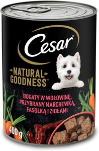 Cesar Natural Goodness Nassfutter für ausgewachsene Hunde reich an Rindfleisch, garniert mit Karotten, grünen Bohnen und Kräutern, Dose 24 x 400g
