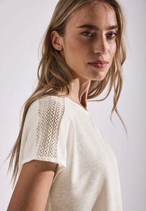 Street One Rundhalsshirt 'Shirt mit Spitzendetail', A323146, off white, Gr. 38