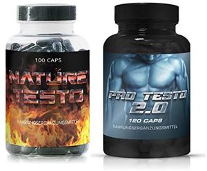 Pro Testo und Nature Testo Doppelpack mit 220 Kapseln Ausdauer Kraft Muskelaufbau Testosteron