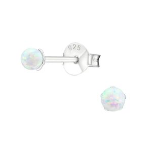 1 Paar Ohrringe 925 Sterling Silber Ohrstecker synthetischer Opal 3mm in Aurora Borealis