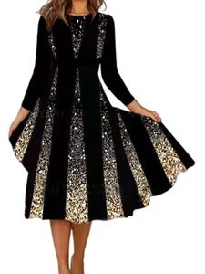 Damen Abendkleider Cocktailkleid Kleid Casual Midikleider Partykleid Plisseekleid Schwarzes Gold,Größe L