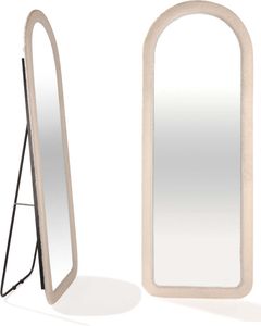 SensaHome oválne čalúnené stojace zrkadlo - celoplošné zrkadlo semišový zamat - 60 x 160 - teddy white