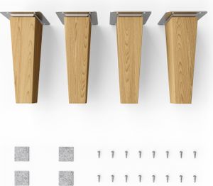 4x sossai® Holzfüße eckig - gerade Ausführung 15cm Eiche