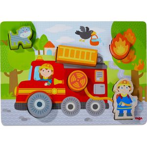 HABA Holzpuzzle Feuerwehrauto, Rahmenpuzzle, Greifpuzzle, Holz Puzzle, Kinder, 306291