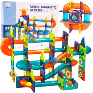 MalPlay Magnetische Bausteine Kugelbahn Murmelbahn 96St. Magnetic Building Blöcke Magnetspielzeug Kinder Spielzeug ab 3 Jahren Bauklötze
