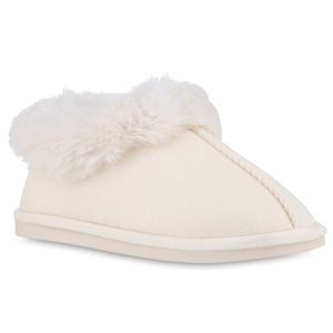 VAN HILL Damen Warm Gefüttert Pantoffeln Hausschuhe Bequem Kunstfell Schuhe 840857, Farbe: Beige, Größe: 36