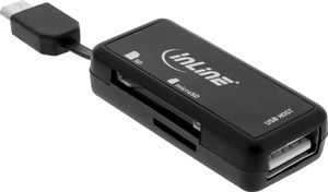 InLine® OTG Card Reader Dual Flex, für SD und microSD, mit USB Buchse und 2 Kartenslots