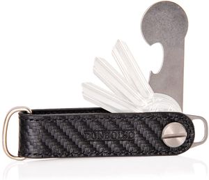 DONBOLSO ® ONE I KEY ORGANIZER MIT EINKAUFSWAGENLÖSER I ETUI FÜR 1 - Carbon-Schwarz Edelstahl Sschlüssel Organizerleder / Edelstahl