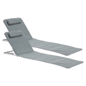 Strandmatte Cellorigo 2er Set Liegematte mit verstellbarer Rückenlehne faltbar Badematte Strandliege Stahlrahmen Dunkelgrau