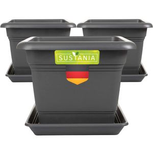 Großer Pflanzkübel 48x48 für Außen 3er Set - Wetterfester Blumentopf & Pflanztopf Premium, Ideal Übertopf mit Entwässerung, Garten-Terrasse