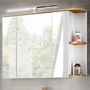 Badezimmer Spiegelschrank mit LED, CAMPOS-56 weiß mit Wotaneiche, B/H/T: ca. 94/71/20 cm