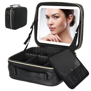 CALIYO Kosmetiktasche Kosmetik-Koffer mit Großem Beleuchtetem Spiegel Teilbare Schminktasche