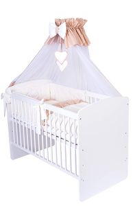 Babybett Kinderbett 120x60 Holz Gitterbett mit Matratze weiß beige veng ekmTRADE 