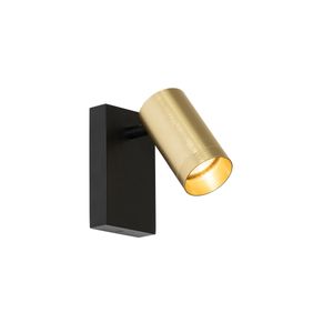 QAZQA - Modern Wandleuchte schwarz mit Gold I Messing verstellbar mit Schalter - Jeana Luxe I Wohnzimmer I Schlafzimmer - Aluminium Rechteckig - LED geeignet GU10