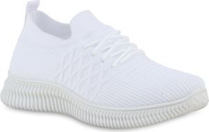VAN HILL Damen Laufschuhe Sportschuhe Sportliche Strick Profil-Sohle Schuhe 841679, Farbe: Weiß, Größe: 40