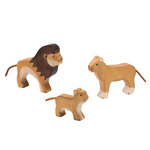 Holztiger Löwen Raubkatzen Set mit 3 Holzfiguren