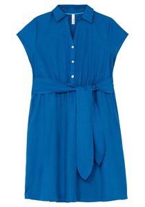 sheego Damen Große Größen Blusenkleid mit Gürtel, mit Leinenanteil Sommerkleid Citywear feminin V-Ausschnitt - unifarben