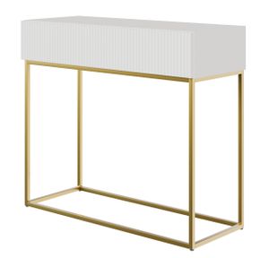 Selsey VELDIO - Konsolentisch mit Schublade, Weiß mit goldenem Metallgestell, 90 cm