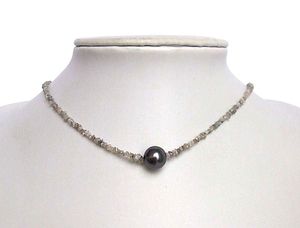 Damen Halskette Diamant Grau Perle 45 cm