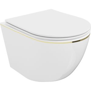 Mexen Lena miska wc Rimless z deską wolnoopadającą slim, duroplast, biała/złota linia - 30224005