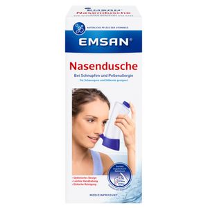 Emsan Nasendusche + Emsan Nasenspülsalz multimineral, 10 Beutel: Nasenspülung bei Schnupfen & Pollenallergie, Nasendusche für Erwachsene und Kinder ab 12 Jahren