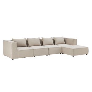 Juskys modulares Sofa Domas XL - Couch Wohnzimmer - 4 Sitzer - Ottomane, Lehnen & Kissen - Stoff Beige