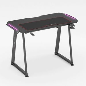 EXCAPE Gaming Tisch A10 mit LED Beleuchtung 100cm (+10cm Extensions) - Beine in A-Form Carbon-Optik, Schreibtisch Gaming-Getränkehalter, Kopfhörerhalter-PC Tisch Gamer Desk, Größe:100cmx60cm