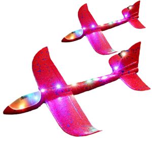 2 STÜCKE LED Gleitflieger Wurfgleiter, Auswurf Schaum Segelflugzeug Flugzeug Spielzeug 48cm Modellflugzeug für Kinder -rot 01
