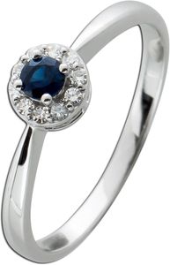 Ring Weissgold 585 mit einem blauen Saphir 0,14ct und10 Diamanten 8/8 W/SI zus.0,08ct 17-20mm  17