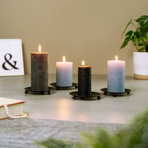 bremermann 4er-Set Kerzenhalter, Kerzenleuchter, Stumpenkerze, Metall, schwarz-matt