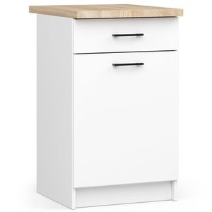 Küchenschränk AKORD OLIWIA Farbe Weiß Geräumig Robust Für jedes Design Für eine kleine Küche Für eine Küchenzeile Als Teil eines Sets Standschranke Breite 50 cm mit Arbeitsplatte mit Schublade und Tür L46 x B50 x H85 cm